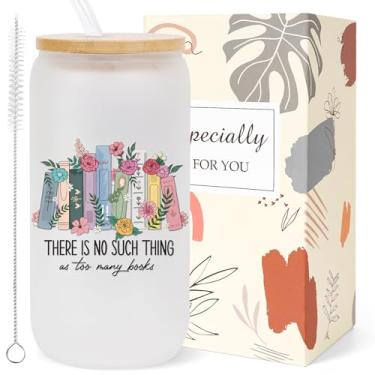 Imagem de Shejdgart Presentes para amantes de livros para mulheres - copos de vidro fofos de 473 ml com canudo de tampa, copo de vidro para livros, amante de livros, leitor leitor de livros, mãe, namorada