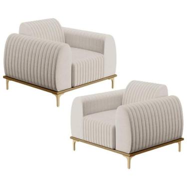 Imagem de Kit 02 Poltronas Com Pés D'Ouro Molino D02 Linho Cru C-443 - GRAN BELO