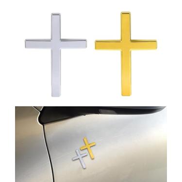 Imagem de SCUARI 2 peças de adesivos de cruz 3D, decalques de acessórios de carro para veículos, emblema autoadesivo de metal cruzado de carro, 6 cm × 1,20 cm decalque automotivo cruz Jesus, adequado para
