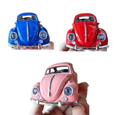 Imagem de Kit Carrinhos De Ferro Fusc Fus quinha Abre Porta lateral Fricção Miniatura Coleção (Vermelho, Azul, Rosa)