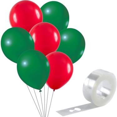 Imagem de Kit 75 Balões (Bexigas) Vermelho e Verde Escuro – Balões de Látex para Festa, Casamento, Natal e Aniversário – Decoração para Arco, Painel e Guirlanda