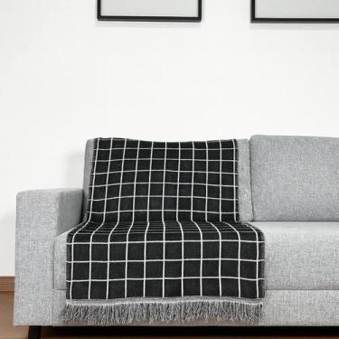 Imagem de Manta Jacquard Misto com Franja 1,40 x 1,60 Grid Preto - Home Fernande