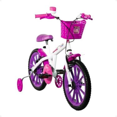 Imagem de Bicicleta Infantil Aro 16 Feminina Menina Branca Cesta Rodinha Princesas e Unicórnio