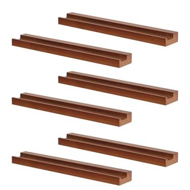 Imagem de NIUBEST Suporte de parede de disco de vinil, pacote com 6 prateleiras de disco de vinil, suporte de exibição de álbum para LP, CD, armazenamento de arte de livro, decoração de casa vintage (nogueira