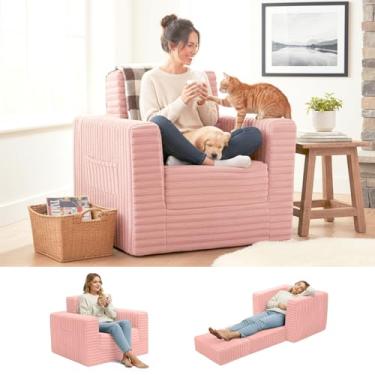 Imagem de Welnow Sofá-cama dobrável com otomano, conversível 2 em 1 sofá desossado Futon espreguiçadeira cama para adultos, confortável sofá dobrável para pequenos espaços, sala de estar, quarto ou dormitório