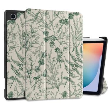 Imagem de DONGKE Capa para Samsung Galaxy Tab S6 Lite 10,4 polegadas 2024/2022/2020, suporte de três dobras + suporte para caneta S + despertar/hibernar automático + suporte protetor de TPU macio, planta e