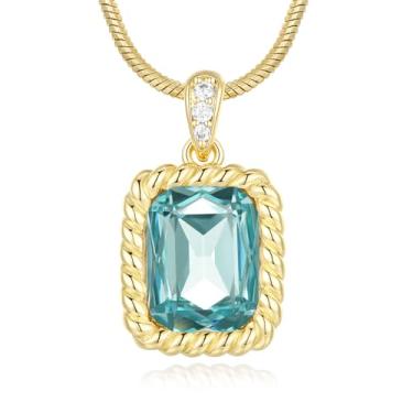 Imagem de Poekio Colar de ouro para mulheres - pingente quadrado de pedra de nascimento de cristal - corrente banhada a ouro 18K, joia para mulheres, presentes de aniversário para sua esposa, namorada, mãe