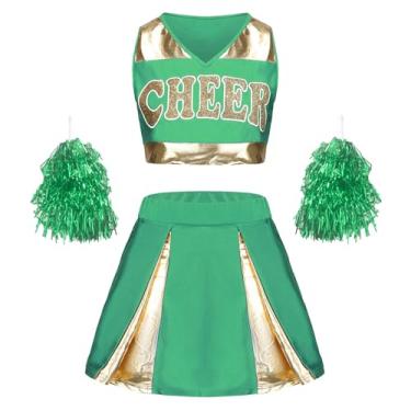 Imagem de GRAJTCIN Cheerleader Costume for Women Cheer Uniform Schoolgirl Cheerleading Outfit Halloween Party Crop Top Dress (XL, Green)