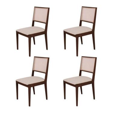 Imagem de Conjunto Com 4 Cadeiras De Jantar Estofada Suellen Em Madeira E Mdf Castanho Linho Bege