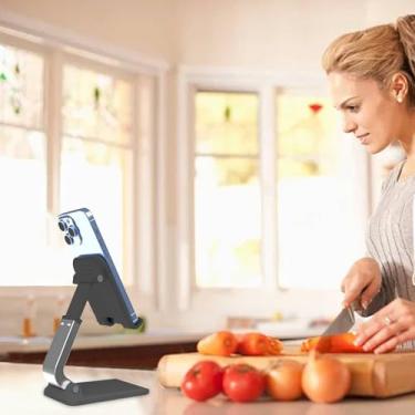 Imagem de Suporte telescópico dobrável ajustável de vários ângulos para mesa, suporte dobrável portátil, visualização para smartphones (preto)