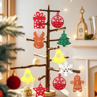 Imagem de Conjunto de 8 peças/conjunto de enfeites de feltro de Natal para pendurar em papel, artesanato decorativo com estrela de floco de neve para decoração de casa festiva de árvore de Natal