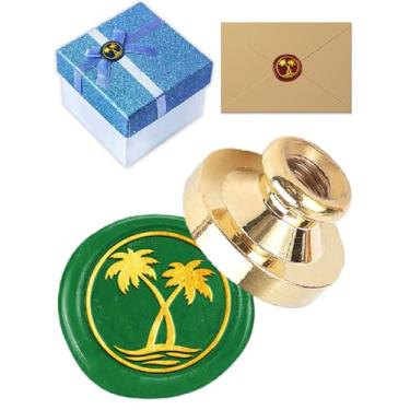 Imagem de 1 cabeça de carimbo de cera de latão de coqueiro, carimbo de cera de lacre dourado, vintage, cabeça de latão removível para envelopes, convite de festa, casamento, cartão de Ação de Graças, 25 x 14 mm