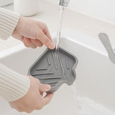 Imagem de Saboneteira de silicone com bico de drenagem, suporte de sabão antiderrapante para banheiro e cozinha, bandeja organizadora de pia para esponja, sabonete, lâmina, perfeita para bancadas e borda da pia