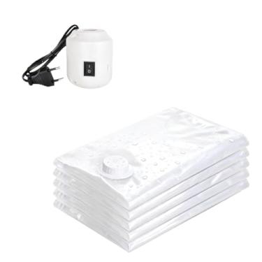 Imagem de 5 Saco À Vácuo Organizador Bomba Elétrica 220V PVC Resistente Transparente Comprime Espaco Mala Viagem Guarda Roupa Sacos A Vacuo Para Mala(220v-60x80cm)