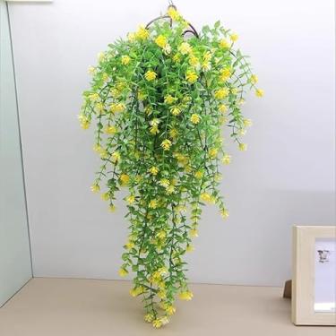 Imagem de 76 cm Flores artificiais penduradas videiras eucalipto camélia simulação ramos plástico flores falsas plantas casamento jardim decorações (amarelo)