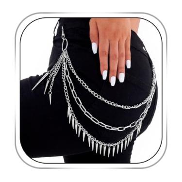 Imagem de Bemous Corrente jeans hip hop prata em camadas para calças punk para mulheres, Medium, liga metálica, Sem Pedra Preciosa