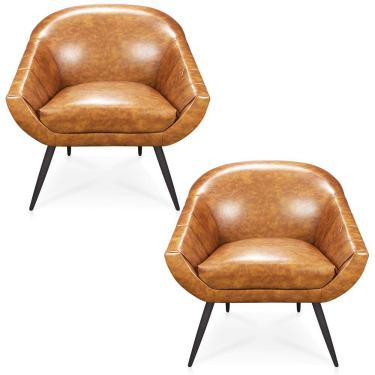 Imagem de Kit 02 Poltronas Giovana Corano Nozes Pés Palito De Ferro