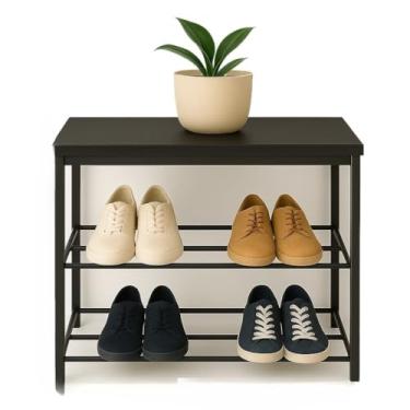 Imagem de Sapateira Organizadora, Sapateira Banco Estilo Industrial 2 Prateleiras de Aço para Hall de Entrada Já(Tampo Preto)