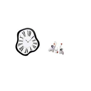 Imagem de Fenteer Relógio de Parede Exclusivo E Criativo com Efeito de Acrílico Derretido E Figuras de Família de Elefantes, com Esculturas de Animais para Decoração de