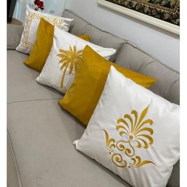 Imagem de Kit 5 Capas de Almofadas Decorativas 45x45cm em Tecido Suede com Bordado e Zíper Invisível – Sofá, Cama e Poltrona(DOURADO COQUEIRO)