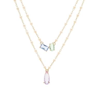 Imagem de Colar Escapulário Pérolas Cristais Azul Roxo Verde Semijoia