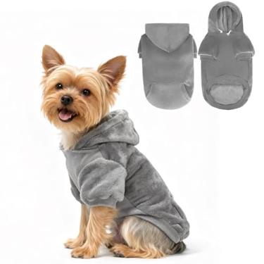 Imagem de EXPAWLORER Moletom com capuz básico de flanela para cães - Suéter de lã macia quente para inverno outono com orifício e bolso, roupas para animais de estimação em clima frio, casaco de moletom para