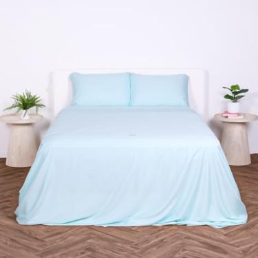 Imagem de THE LAD COLLECTIVE Jogo de cama King Califórnia 3.0 - Jogo de cama de 4 peças com lençol de elástico, lençol de cima e 2 fronhas padrão [edredom não incluído] - Bambu - Algodão - Coleção Riviera Azul