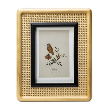 Imagem de ibalux Porta-retrato 12 x 18 cm, natural, acabamento preto e vime, madeira de pinho com vidro verdadeiro, fosco para 10 x 15 cm, vertical e horizontal para pendurar na mesa ou na parede