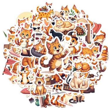 Imagem de 100 peças adesivos de gatos animais adesivos de brinquedo confortáveis para celular, laptop, scrapbook, bicicleta, mala, geladeira, telefone, bagagem, laptop, guitarra, carro, adesivo, brinquedos
