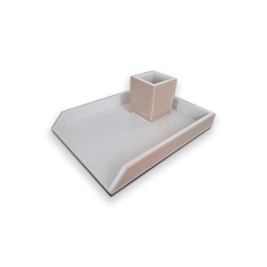 Imagem de Kit Escritório Organizador de Mesa Eco Office em Couro Ecológico - Porta Papel A4 e Porta Lápis (Musgo)