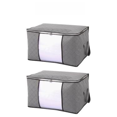 Imagem de KIT2~KIT10 Caixa Saco Organizador Grande Edredom Cobertor Casaco Guarda Roupa Ecológico Anti-Poeira Umidade Multiuso(2PCS-48L-Cinza)