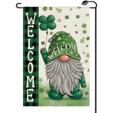 Imagem de Dia de São Patrício Gnomo Trevos Balão Bandeira de Jardim 30,5 x 45,7 cm Vertical Dupla Face Bem-vindo São Patrício Pequenas Bandeiras Casa de Fazenda Decoração Externa Para Quintal (APENAS BANDEIRA)
