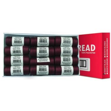 Imagem de DONNA Linha de tecelagem, pacote com 12 (65 jardas/60 metros cada) – fio 100% poliéster para tecidos costurados, perucas e extensões – forte, baixo fiapo, salão e uso doméstico – cor vinho