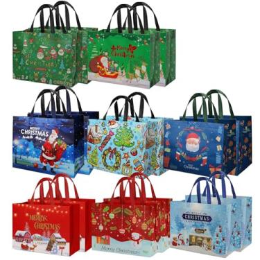 Imagem de habgp Pacote com 16 sacos de presente de Natal, reutilizáveis, não tecidos, sacolas reutilizáveis de tamanho grande com alça, sacolas de presente para embrulho de presentes de Natal, presentes