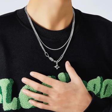 Imagem de Conjunto de 2 peças de colar em camadas para mulheres, gargantilha moderna e pingente com pingentes de estrela e lua, joias modernas, One Size, Metal, Sem Pedra Preciosa