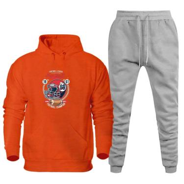 Imagem de Conjunto Blusa de Frio Canguru e Calça Moletom 50% Poliéster 50% Algodão Quentinha Estampada