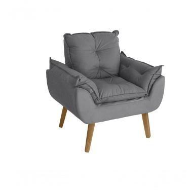 Imagem de Poltrona/cadeira Decorativa Glamour Opala Com Pés Quadrado Cinza