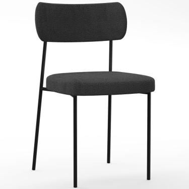 Imagem de Cadeira Decorativa Estofada Para Sala De Jantar Melina L02 Bouclê Preto
