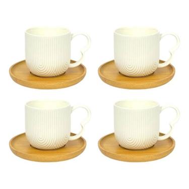 Imagem de Conjunto 4 Xícaras Oásis De Cerâmica Com Pires Café Chá 90ml - Haüskra