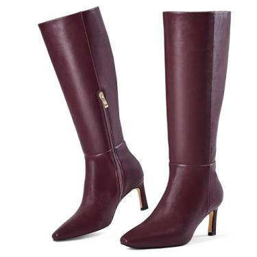 Imagem de GENSHUO Botas de cano baixo com zíper lateral no joelho, Vermelho vinho fosco, 41