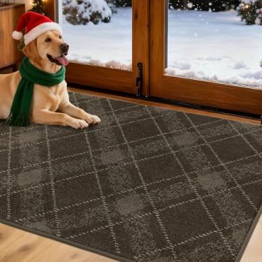 Imagem de COSY HOMEER Tapete de porta antiderrapante para entrada da porta da frente - Tapete antisujeira de perfil baixo, absorvente e lavável (122 x 81 cm, marrom)