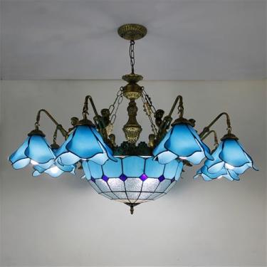 Imagem de Lustre de luxo americano para sala de estar, com LED, estilo mediterrâneo, para restaurante, quarto, villa, hotel, café ou bar, luminária pendente de vidro colorido (D 8 lâmpadas)