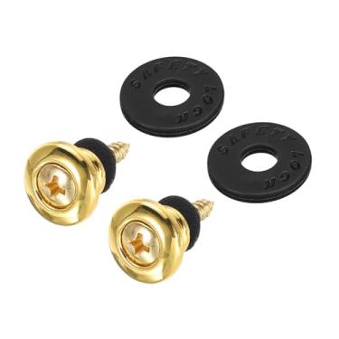 Imagem de Generic Alça de guitarra com trava de botão de baixo fivela de botão de design duplo sistema de retenção de alça de metal com arruelas pretas para ukulele de guitarra (pacote dourado com 2)