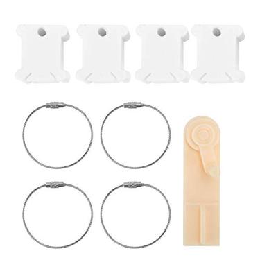 Imagem de Conjunto de bobina de fio de plástico ponto cruz ferramenta de gerenciamento de linha de bordado enrolamento manual branco 100 peças com máquina de enrolamento e anéis de retenção