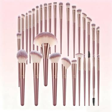 Imagem de 30 conjuntos de pincéis de maquiagem macios ao toque, pincéis de maquiagem em pó, pincel de blush, pincel de sombra para maquiagem diária no rosto