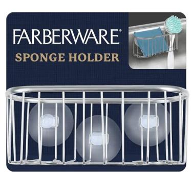 Imagem de Suporte de esponja Farberware para pia de cozinha — Organizador de pia de metal escovado com ventosas triplas, organizador de cozinha para esponjas, escovas, sabão e itens essenciais de limpeza