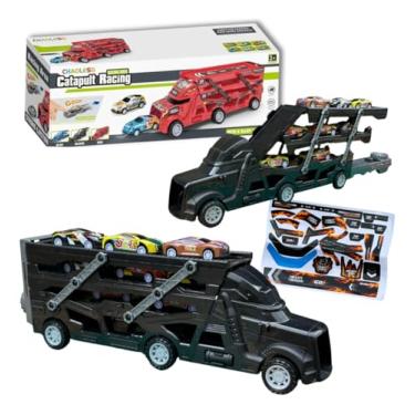 Imagem de Caminhão Cegonha Carreta Pista Com Lançador E 6 Carrinhos (Preto)