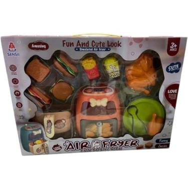 Imagem de Brinquedo Air Fryer Infantil com Luzes, Laranja, Plástico, 13cm x 9cm, Conjunto com Acessórios de Alimentos, para Crianças +3 Anos