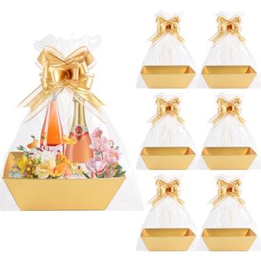 Imagem de Orchidleaf Cesta para presentes vazia dourada vazia para cesta vazia para encher presentes a granel DIY presente vazio adequado para dia das mães, Natal, casamento, festa de aniversário (pacote com 6)