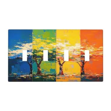 Imagem de Nadoabtm Capas para interruptores de luz, pintura a óleo, árvore, mudança sazonal, cores vibrantes, quadriciclo, placa elétrica para parede de 4 grupos, placas decorativas para decoração de quarto e